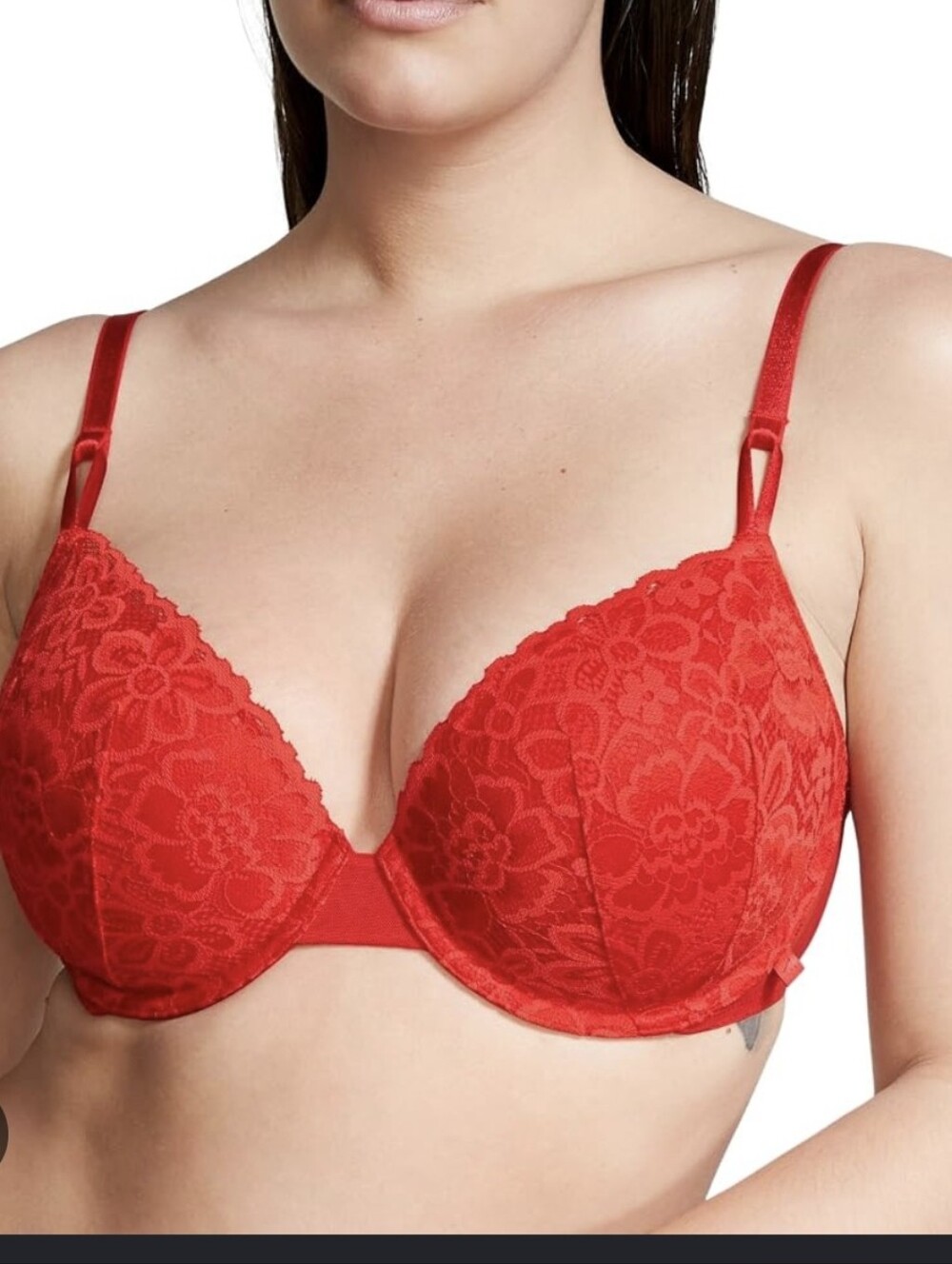 Victoria's Secret Red Lace Demi Bra - Lightly Lined